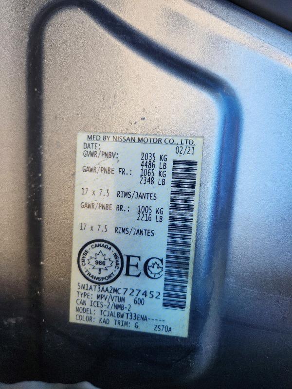 70160626 :رقم المزاد ، 5N1AT3AA2MC727452 vin ، 2021 Nissan Rogue مزاد بيع