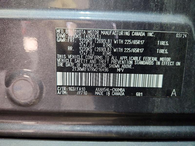 Aukcja sprzedaży 2024 Toyota Rav4 Hybrid, vin: 2T3RWRFV7RW216496, numer aukcji: 69038236