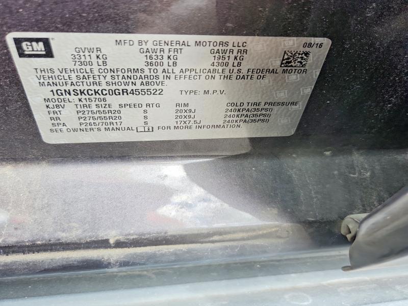 68515066 :رقم المزاد ، 1GNSKCKC0GR455522 vin ، 2016 Chevrolet Tahoe مزاد بيع