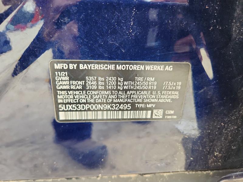 68075226 :رقم المزاد ، 5UX53DP00N9K32495 vin ، 2022 Bmw X3 مزاد بيع