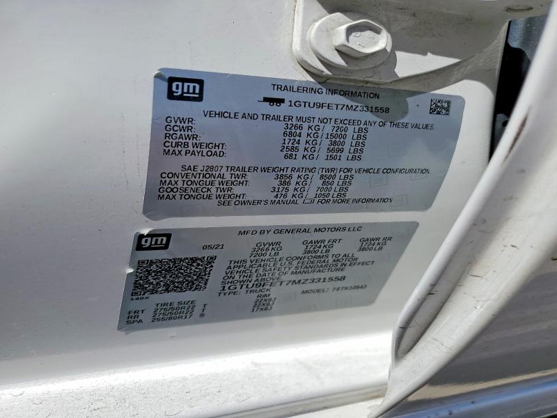 Auction sale of the 2021 Gmc Sierra, vin: 1GTU9FET7MZ331558, lot number: 68370406