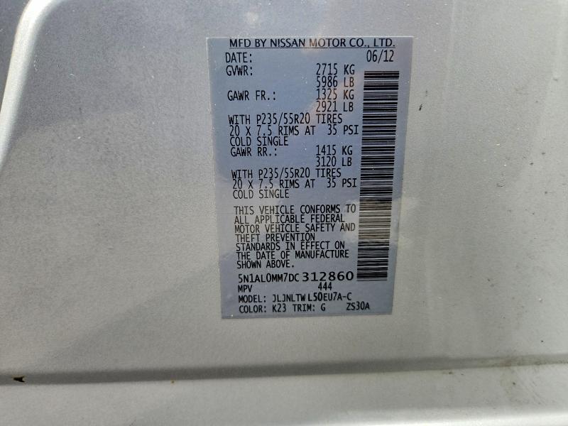 Aukcja sprzedaży 2013 Infiniti Jx35, vin: 5N1AL0MM7DC312860, numer aukcji: 69945706