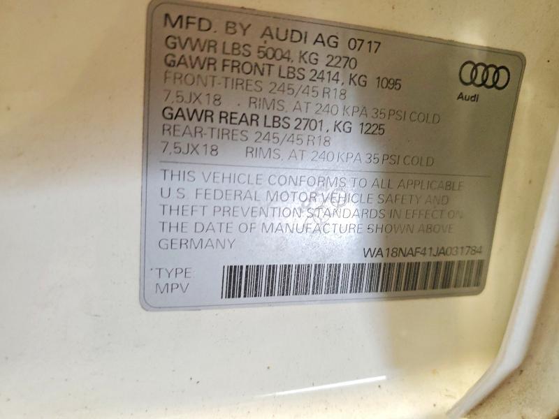 Aukcja sprzedaży 2018 Audi A4 Allroad, vin: WA18NAF41JA031784, numer aukcji: 68922446