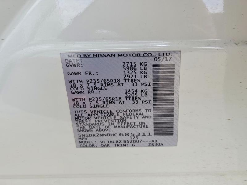 Aukcja sprzedaży 2017 Nissan Pathfinder, vin: 5N1DR2MN0HC685311, numer aukcji: 69761126