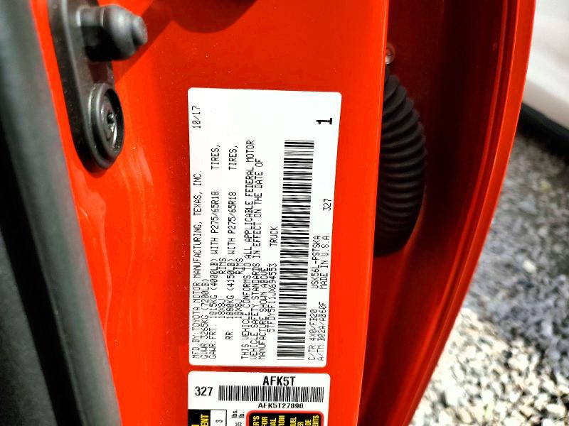 69912976 :رقم المزاد ، 5TFDY5F11JX694553 vin ، 2018 Toyota Tundra مزاد بيع