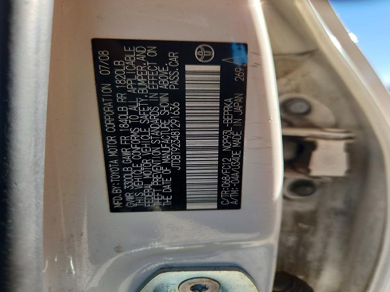 Продаж на аукціоні авто 2008 Toyota Yaris, vin: JTDBT923481291636, номер лоту: 70343486