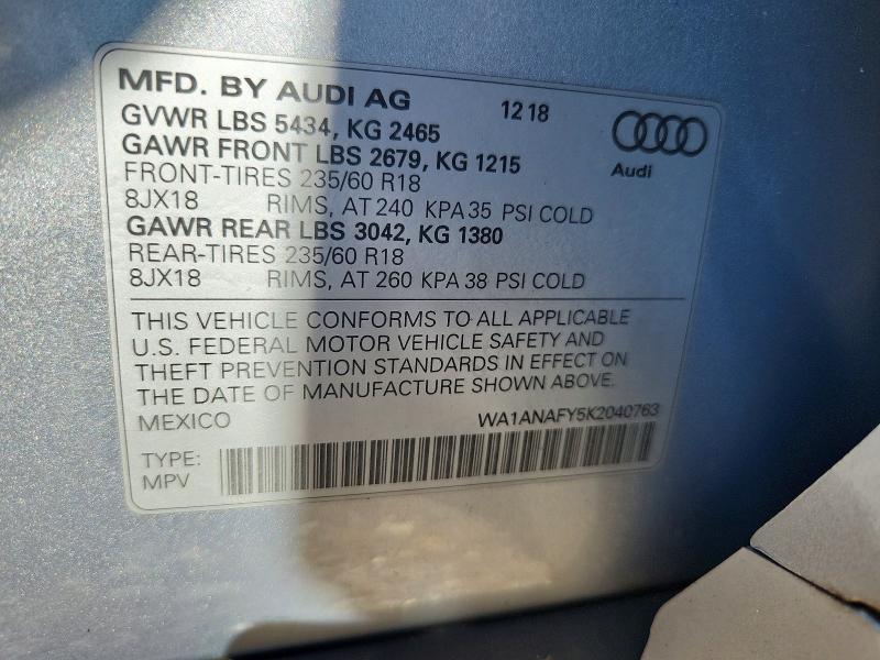 Aukcja sprzedaży 2019 Audi Q5, vin: WA1ANAFY5K2040763, numer aukcji: 67799126