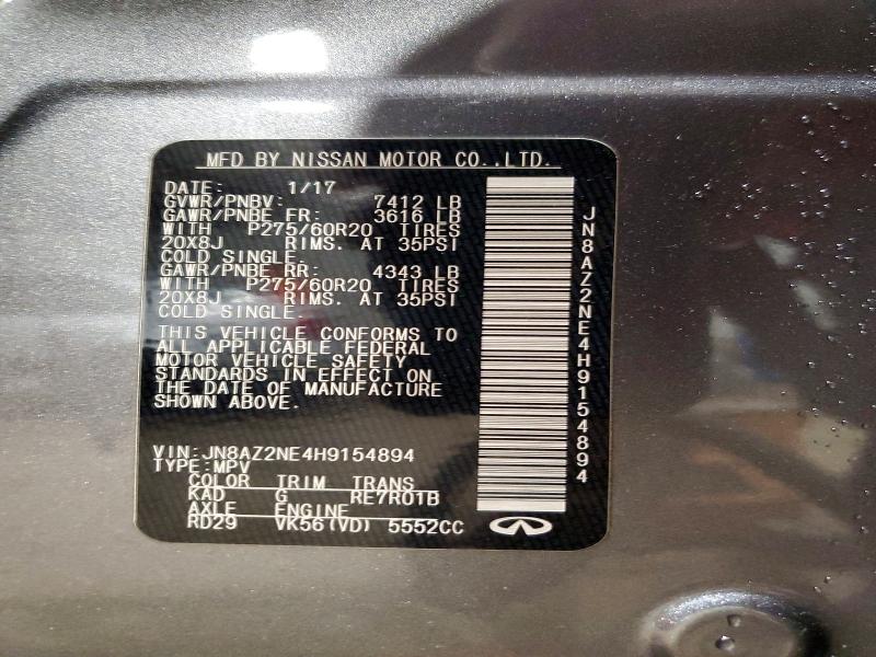 Aukcja sprzedaży 2017 Infiniti Qx80, vin: JN8AZ2NE4H9154894, numer aukcji: 68026636