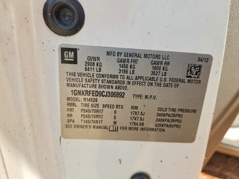 2012 Chevrolet Traverse მანქანა იყიდება აუქციონზე, vin: 1GNKRFED9CJ306892, აუქციონის ნომერი: 67917876