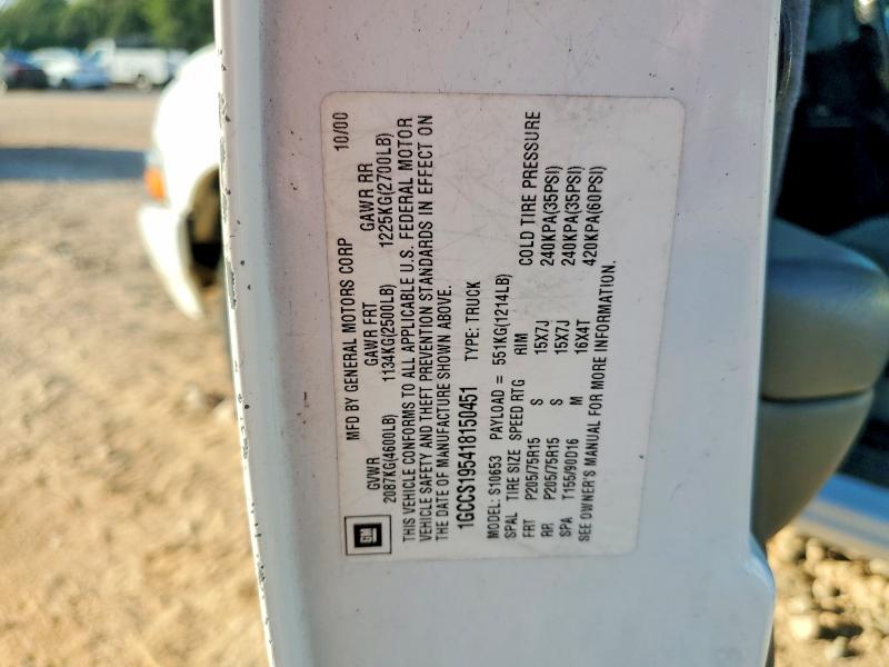 Aukcja sprzedaży 2001 Chevrolet S Truck, vin: 1GCCS195418150451, numer aukcji: 66976636