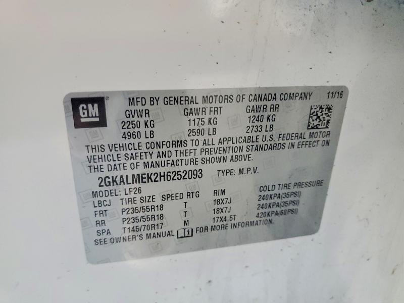Aukcja sprzedaży 2017 Gmc Terrain, vin: 2GKALMEK2H6252093, numer aukcji: 67486166