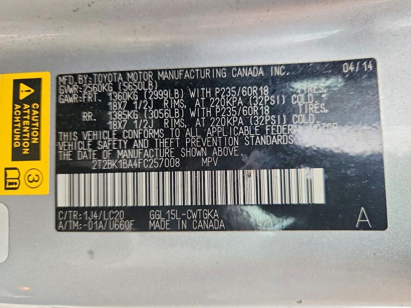67460776 :رقم المزاد ، 2T2BK1BA4FC257008 vin ، 2015 Lexus Rx 350 مزاد بيع