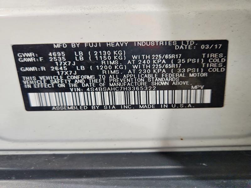 Aukcja sprzedaży 2017 Subaru Outback, vin: 4S4BSAHC7H3365322, numer aukcji: 69924976