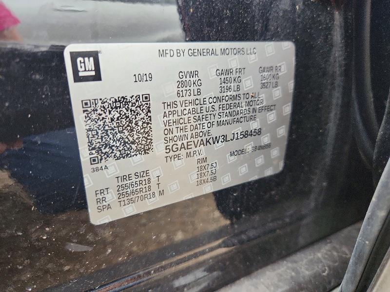 67803056 :رقم المزاد ، 5GAEVAKW3LJ158458 vin ، 2020 Buick Enclave مزاد بيع