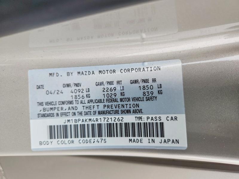 2024 Mazda 3 მანქანა იყიდება აუქციონზე, vin: JM1BPAKM4R1721262, აუქციონის ნომერი: 67530076