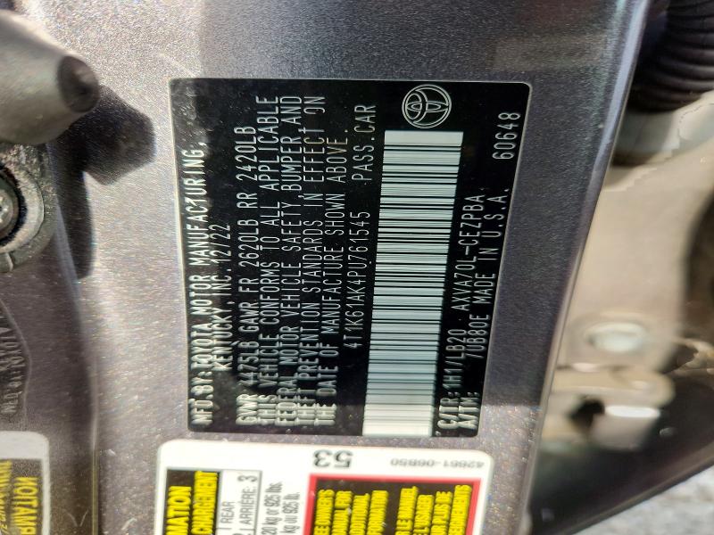 2023 Toyota Camry მანქანა იყიდება აუქციონზე, vin: 4T1K61AK4PU761545, აუქციონის ნომერი: 69516686