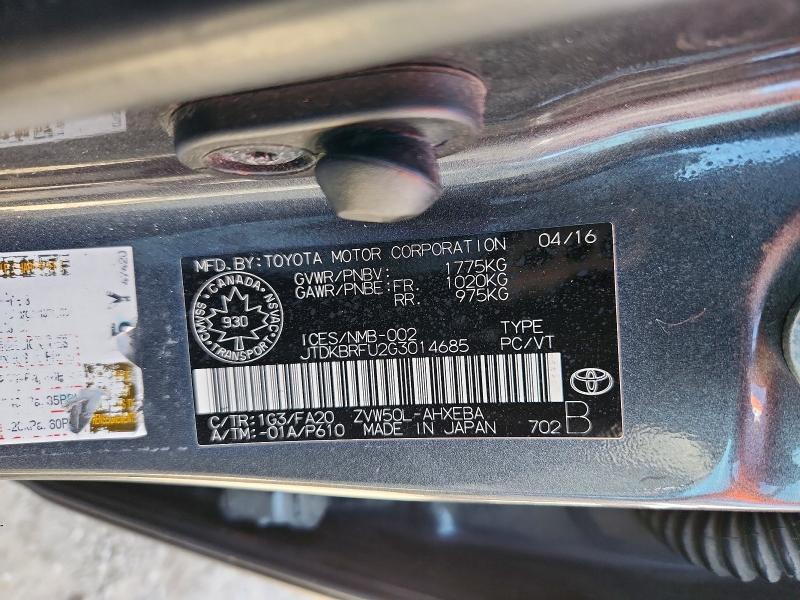 Продаж на аукціоні авто 2016 Toyota Prius, vin: JTDKBRFU2G3014685, номер лоту: 69346576