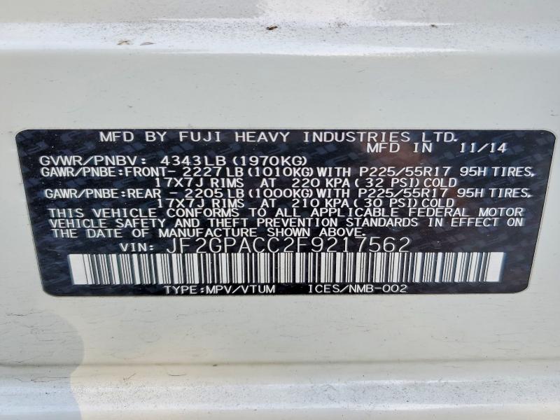 Aukcja sprzedaży 2015 Subaru Xv Crosstrek, vin: JF2GPACC2F9217562, numer aukcji: 68171166
