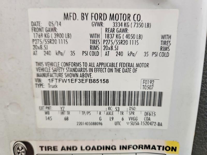 2014 Ford F150 მანქანა იყიდება აუქციონზე, vin: 1FTFW1EF3EFB85158, აუქციონის ნომერი: 70658466