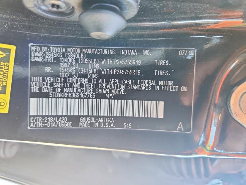 Продаж на аукціоні авто 2016 Toyota Highlander, vin: 5TDYKRFH3GS167765, номер лоту: 67806026