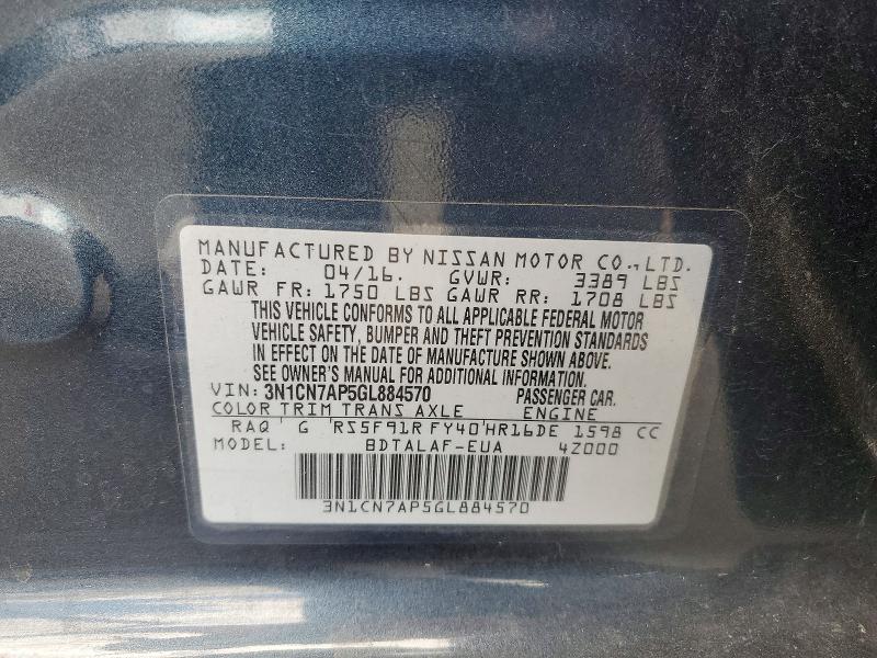 Продажа на аукционе авто 2016 Nissan Versa, vin: 3N1CN7AP5GL884570, номер лота: 67375006