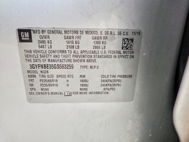 67188336 :رقم المزاد ، 3GYFNBE35GS563259 vin ، 2016 Cadillac Srx مزاد بيع