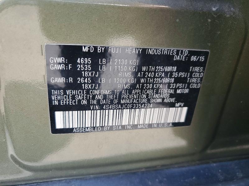 Aukcja sprzedaży 2015 Subaru Outback, vin: 4S4BSAJC0F3354234, numer aukcji: 67869706