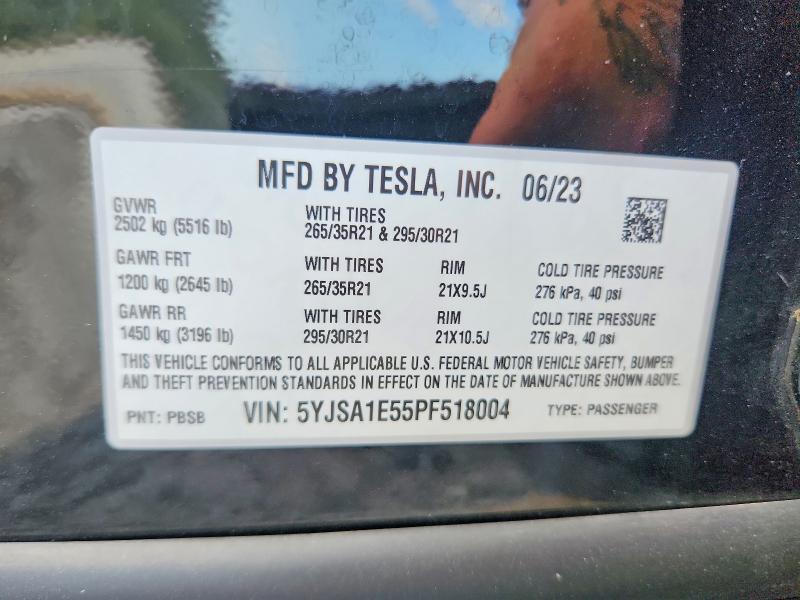 68141486 :رقم المزاد ، 5YJSA1E55PF518004 vin ، 2023 Tesla Model S مزاد بيع