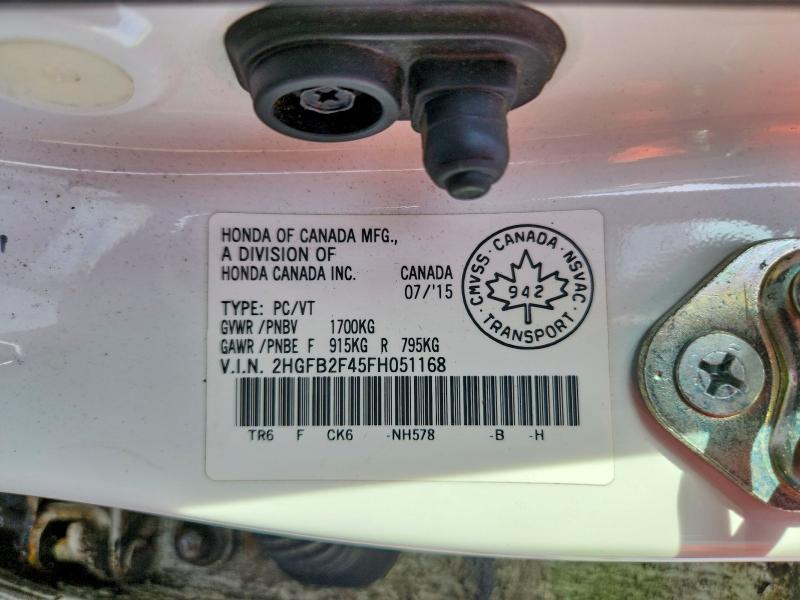 68798916 :رقم المزاد ، 2HGFB2F45FH051168 vin ، 2015 Honda Civic مزاد بيع