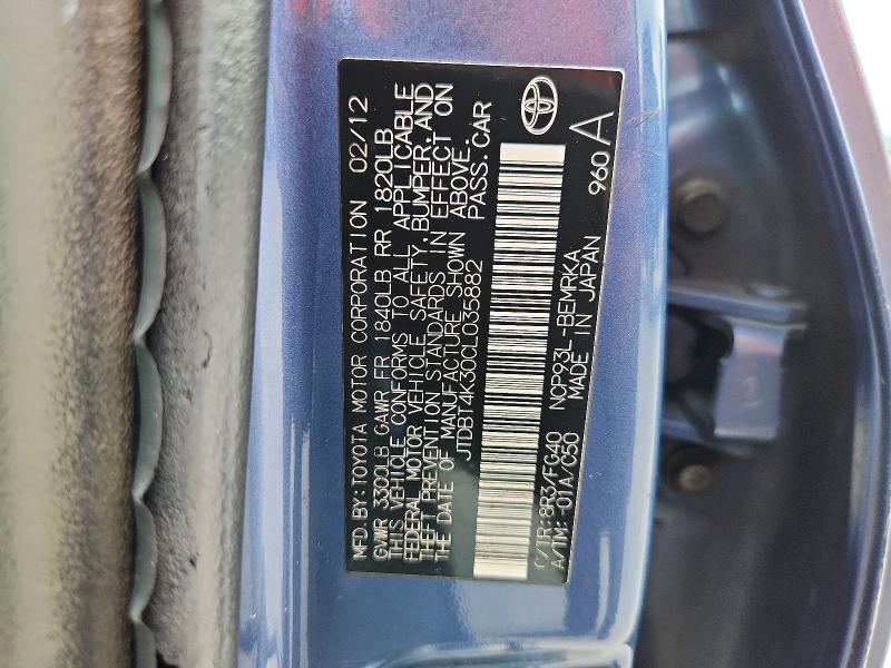 Aukcja sprzedaży 2012 Toyota Yaris, vin: JTDBT4K30CL035882, numer aukcji: 70863286