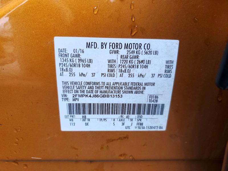 Aukcja sprzedaży 2016 Ford Edge, vin: 2FMPK4J86GBB13153, numer aukcji: 70779356