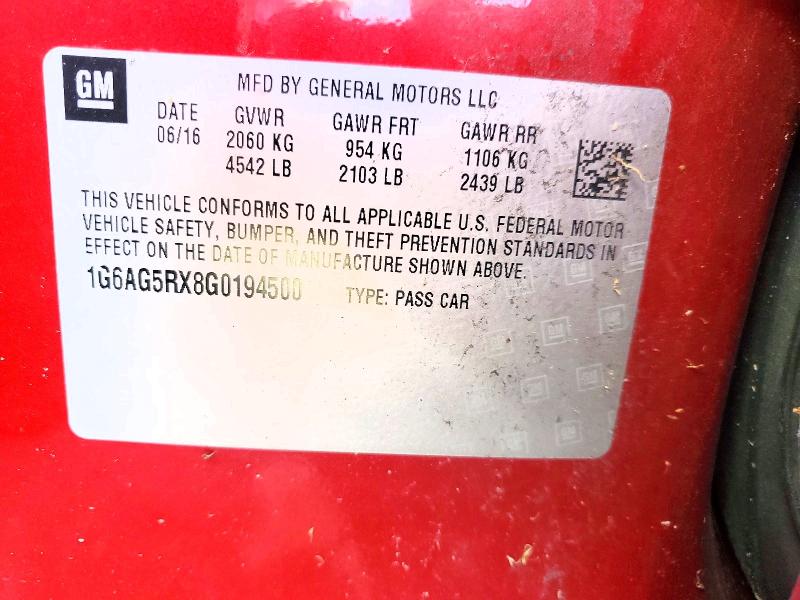 67807856 :رقم المزاد ، 1G6AG5RX8G0194500 vin ، 2016 Cadillac Ats مزاد بيع