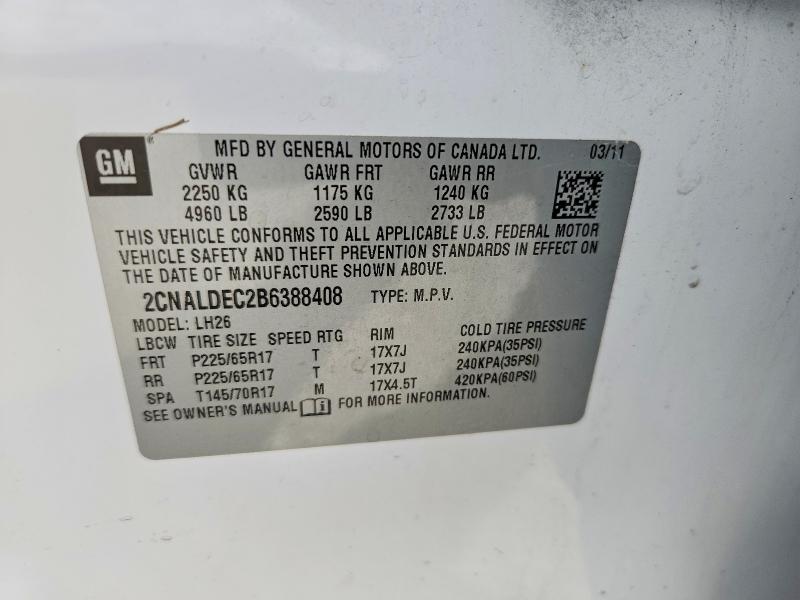 2011 Chevrolet Equinox მანქანა იყიდება აუქციონზე, vin: 2CNALDEC2B6388408, აუქციონის ნომერი: 70594396