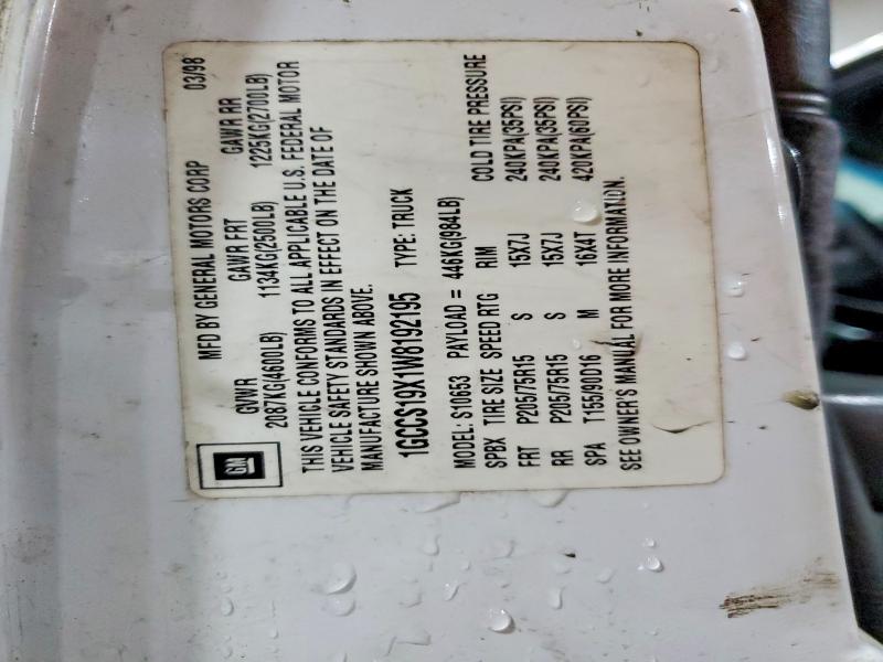 Продаж на аукціоні авто 1998 Chevrolet S Truck, vin: 1GCCS19X1W8192195, номер лоту: 69788186