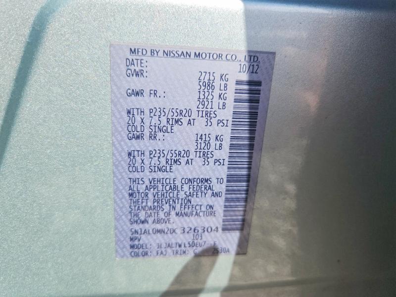 68877566 :رقم المزاد ، 5N1AL0MN2DC326304 vin ، 2013 Infiniti Jx35 مزاد بيع