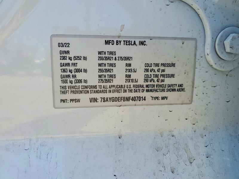 Aukcja sprzedaży 2022 Tesla Model Y, vin: 7SAYGDEF8NF407014, numer aukcji: 68587586