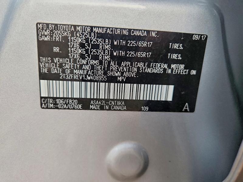 Aukcja sprzedaży 2018 Toyota Rav4, vin: 2T3ZFREV1JW408955, numer aukcji: 66861746