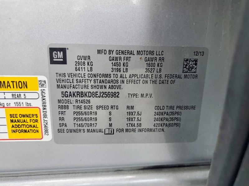 67864156 :رقم المزاد ، 5GAKRBKD8EJ256982 vin ، 2014 Buick Enclave مزاد بيع