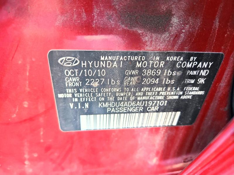 Продаж на аукціоні авто 2010 Hyundai Elantra, vin: KMHDU4AD6AU197101, номер лоту: 70638246