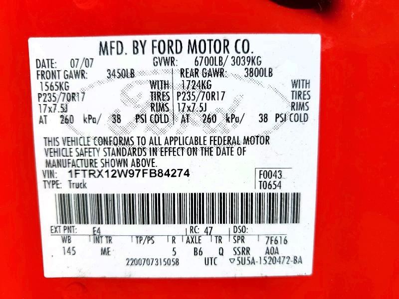 Aukcja sprzedaży 2007 Ford F150, vin: 1FTRX12W97FB84274, numer aukcji: 68579596