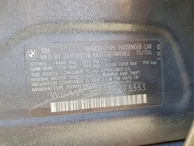 70547306 :رقم المزاد ، WBAVC53557FZ73333 vin ، 2007 Bmw 328 مزاد بيع