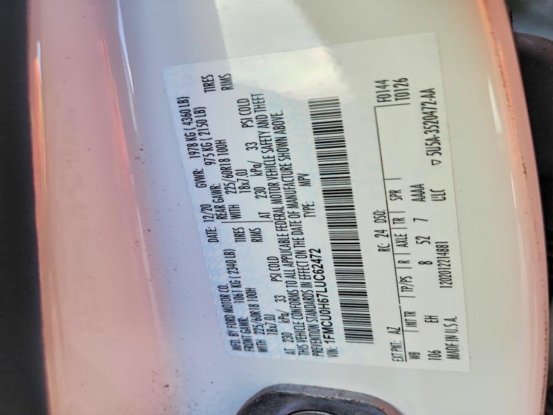 2020 Ford Escape მანქანა იყიდება აუქციონზე, vin: 1FMCU0H67LUC62472, აუქციონის ნომერი: 68195086