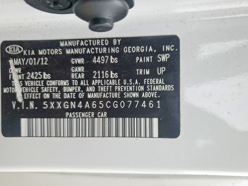 2012 Kia Optima მანქანა იყიდება აუქციონზე, vin: 5XXGN4A65CG077461, აუქციონის ნომერი: 69961986