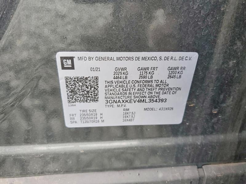 69801886 :رقم المزاد ، 3GNAXKEV4ML354393 vin ، 2021 Chevrolet Equinox مزاد بيع