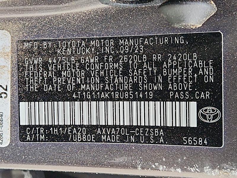 Продаж на аукціоні авто 2024 Toyota Camry, vin: 4T1G11AK1RU851419, номер лоту: 69018836
