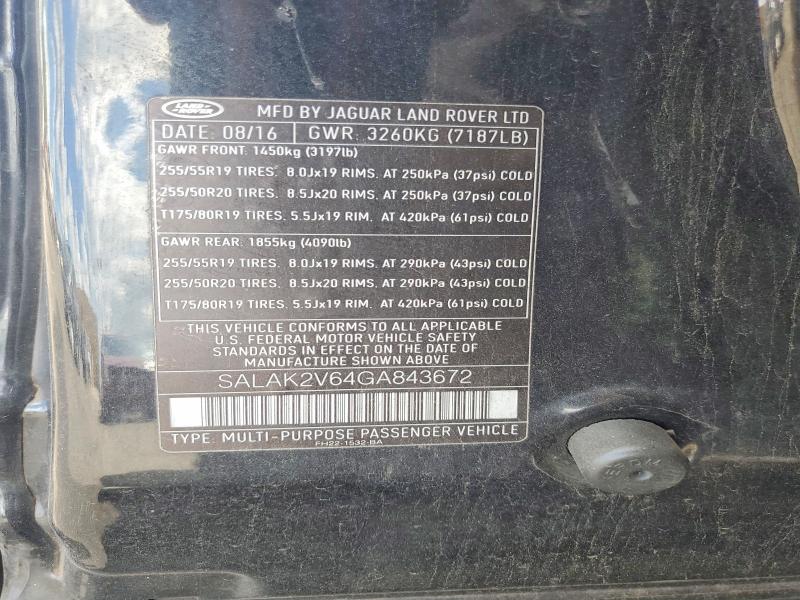 Aukcja sprzedaży 2016 Land Rover Lr4, vin: SALAK2V64GA843672, numer aukcji: 68636366