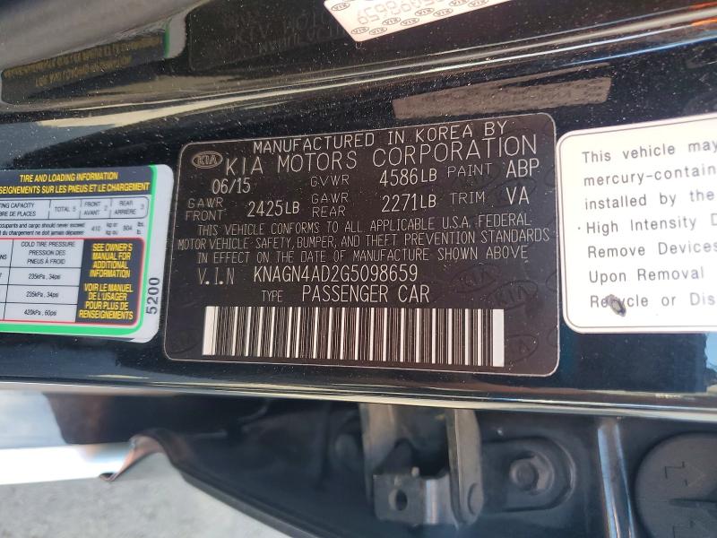 Auction sale of the 2016 Kia Optima, vin: KNAGN4AD2G5098659, lot number: 67925806