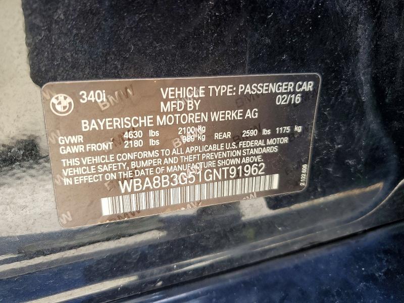 69371526 :رقم المزاد ، WBA8B3G51GNT91962 vin ، 2016 Bmw 340 مزاد بيع