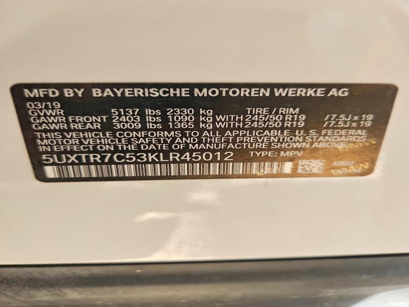 Продаж на аукціоні авто 2019 Bmw X3, vin: 5UXTR7C53KLR45012, номер лоту: 67452476