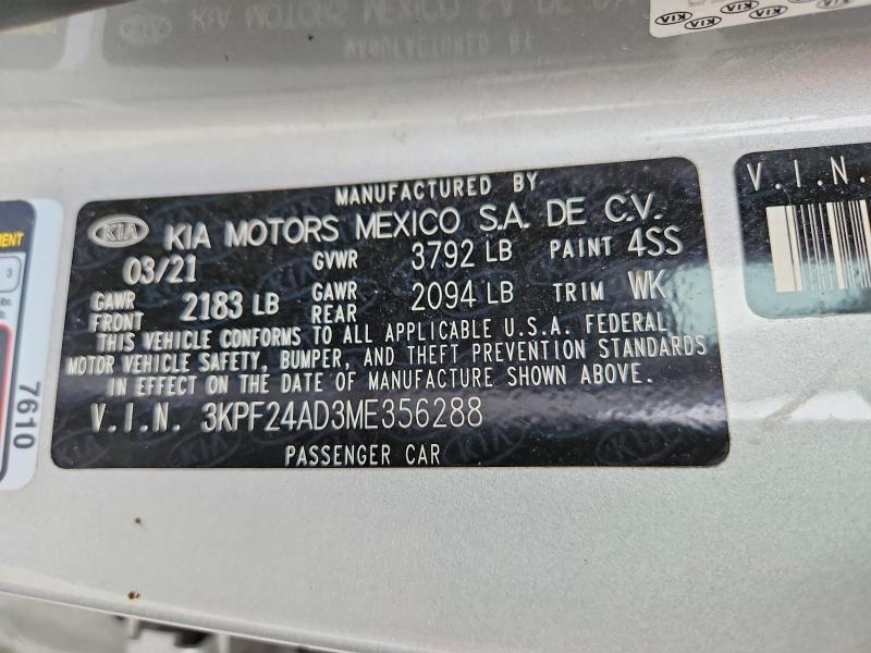 Продажа на аукционе авто 2021 Kia Forte, vin: 3KPF24AD3ME356288, номер лота: 70724546